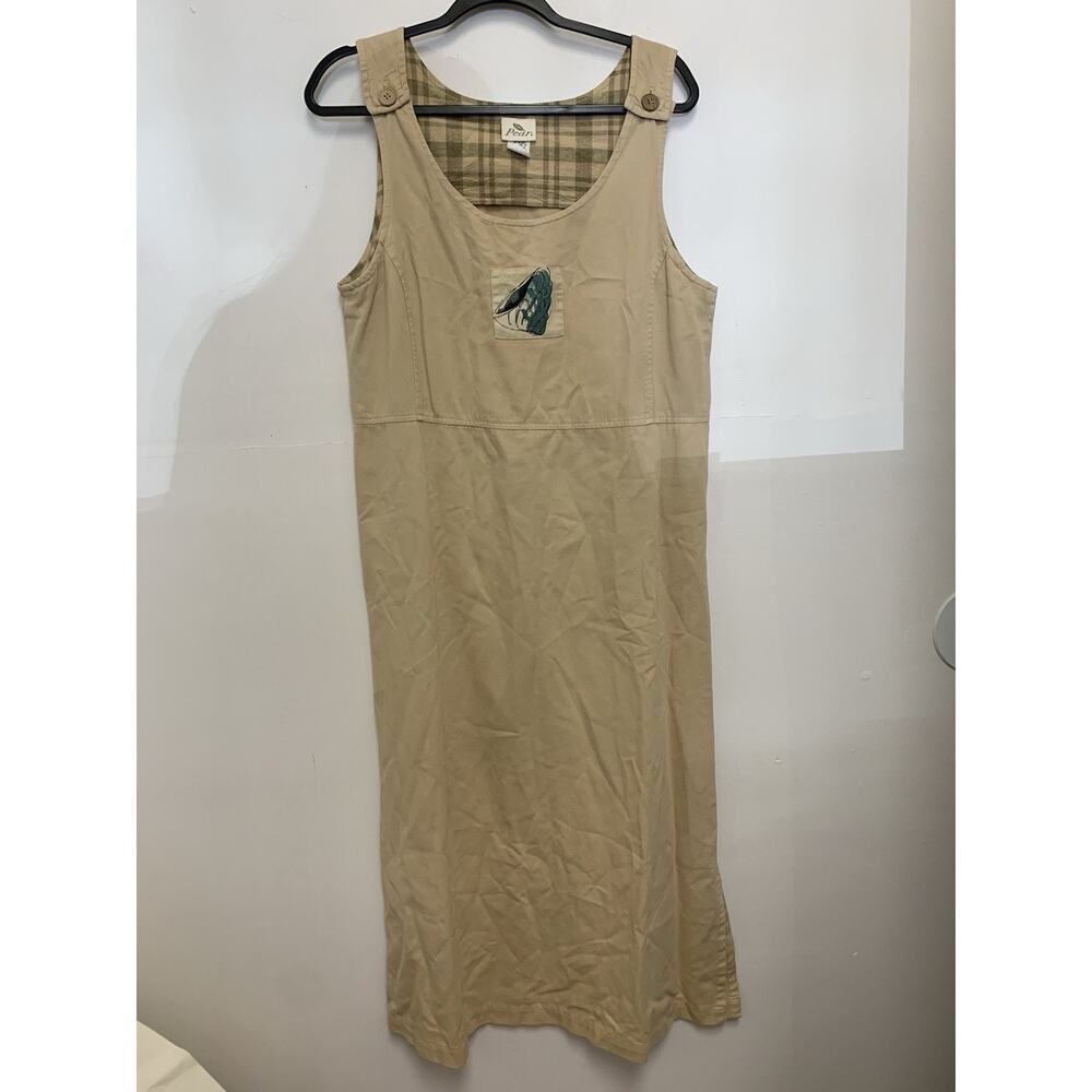 VTG Pear Brand Beige 100% Cotton Maxi Overall Dress Pockets Large